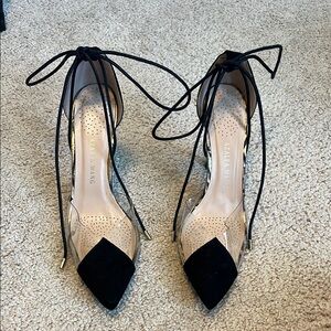 Black High Heel Pumps with Transparent Design and ankle traps